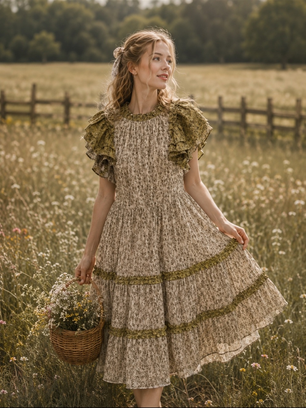 AUREUM Floral Ruffle Sleeve Dress
